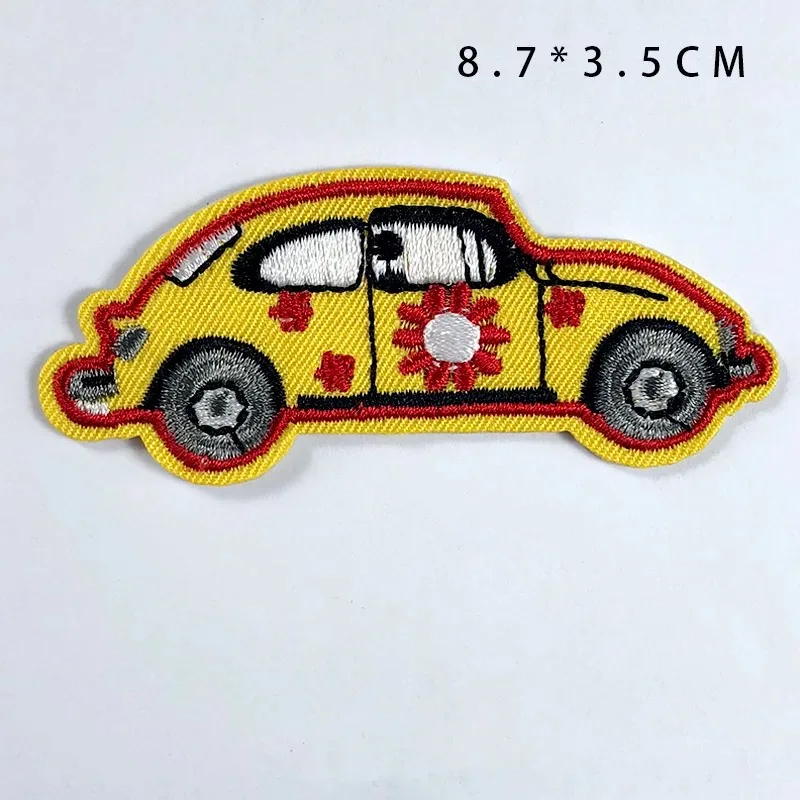 5PCS/lot Iron on Patch Badge for Clothing Bags DIY Decorative Accessories Cartoon Small Embroidery Appliques Yellow Car Patches