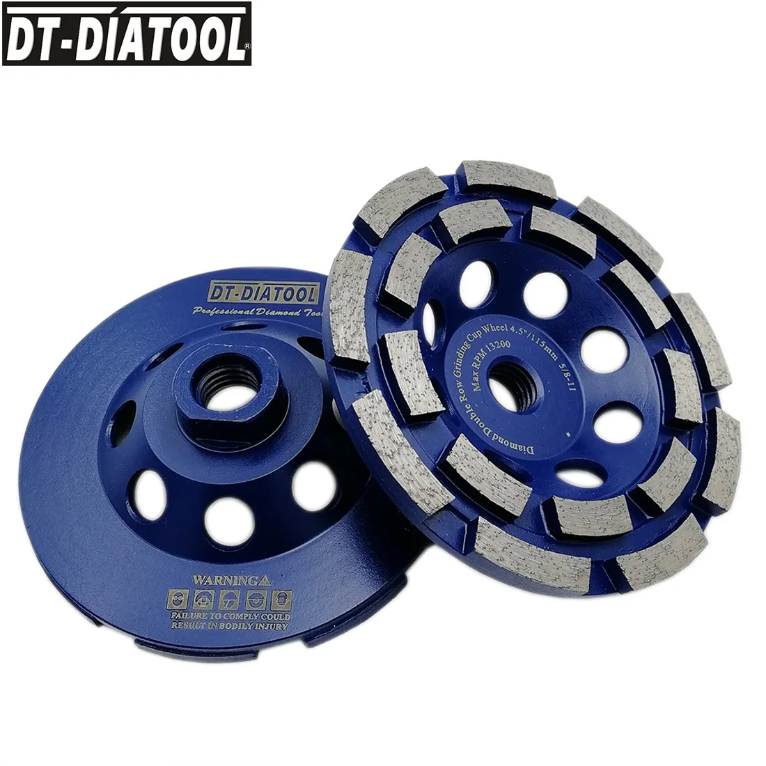 DT-DIATOOL 2 Cái/PK 100/115/125/180 Mm Kim Cương 2 Hàng Cup Đá Mài M14 hoặc 5/8-11 Cho Bê Tông Cứng Đá Đá Hoa Cương Đá Cẩm Thạch