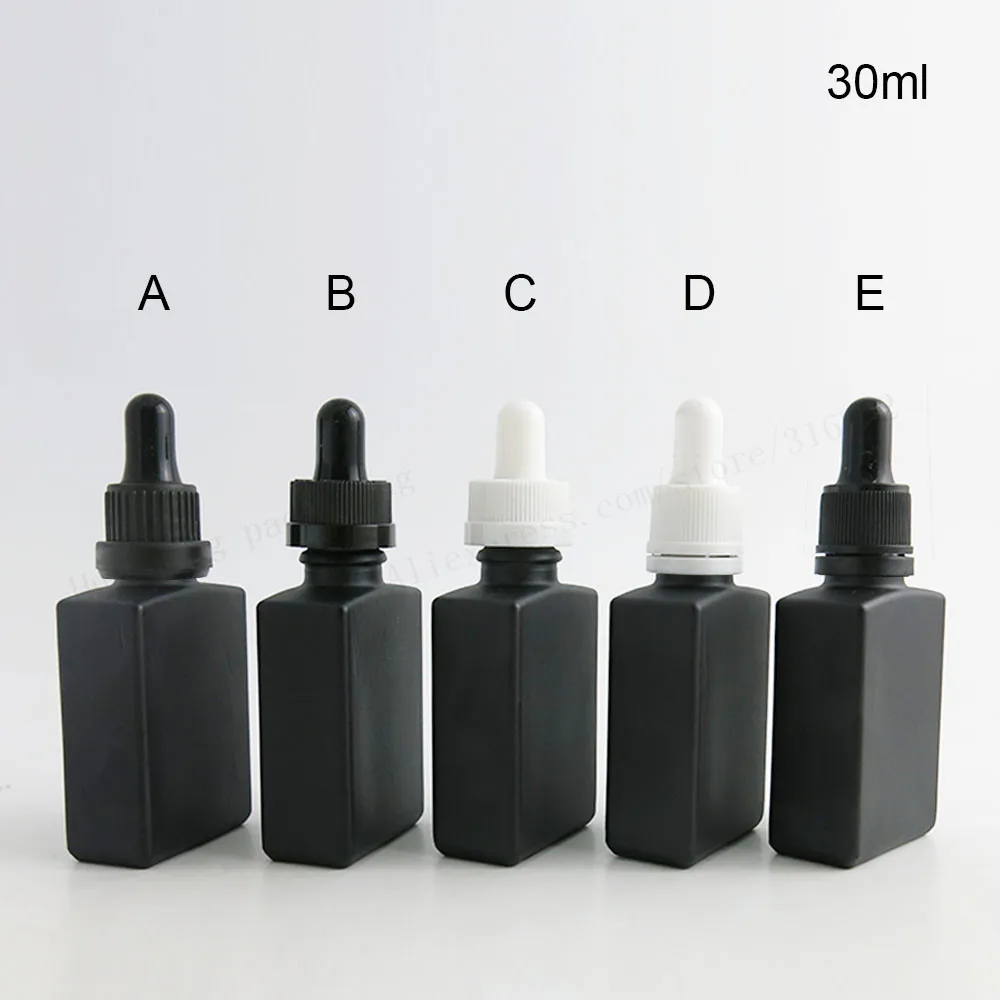 12 x 30ml Frost Black Flat Square Glass Bottles with Tamper Evident Dropper 1oz Black Liquid Glass Save Dropper Containers Vials