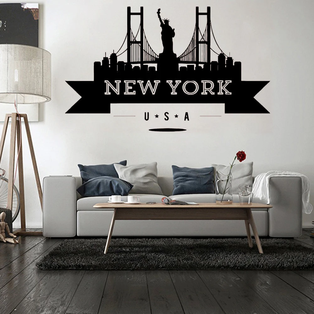 USA New York City Skyline Wall Sticker Vinyl Decals Living Room Mural New Design Sofa Background Wall Decor Art Wall Decal LC103