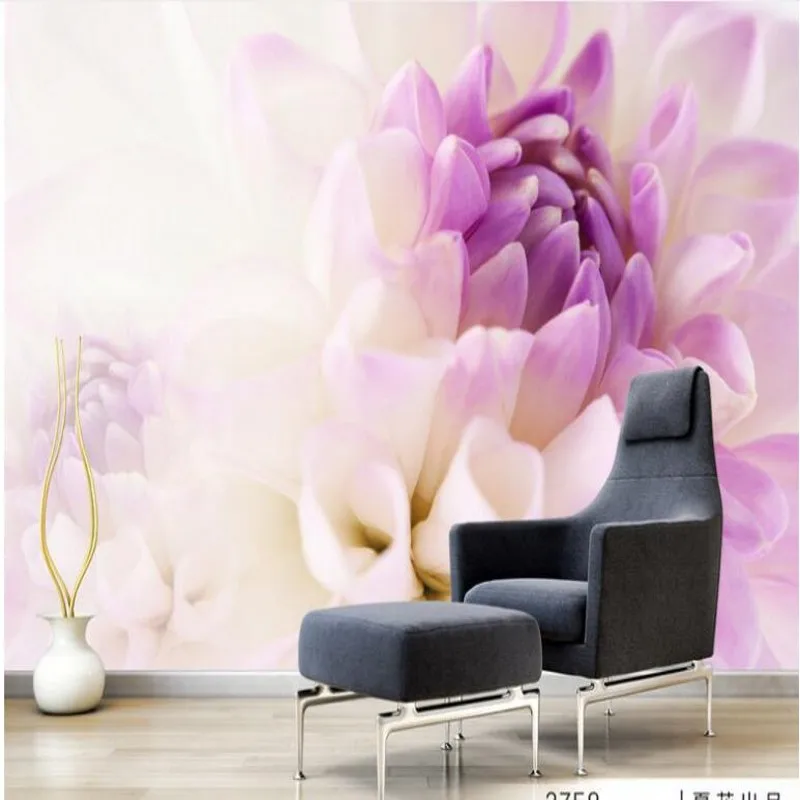 

wellyu Custom large fresco purple chrysanthemum modern minimalist background wall wallpaper papel de parede para quarto