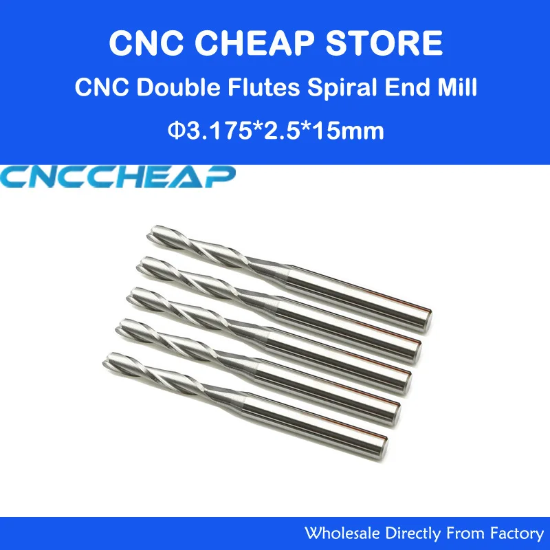 Hot Sale 10pcs/lot 1/8 High Quality Cnc Bits Double Flute Spiral Router Carbide End Mill Cutter Tools 3.175 x 2.5 x 15mm (