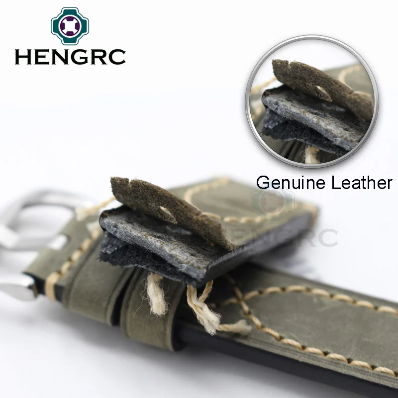 HENGRC Genuine Leather Watch Band Bracelet Cowhide Men Strap Fashion Women 20 22 24mm Belt Steel Metal Pin Buckle For Pam111