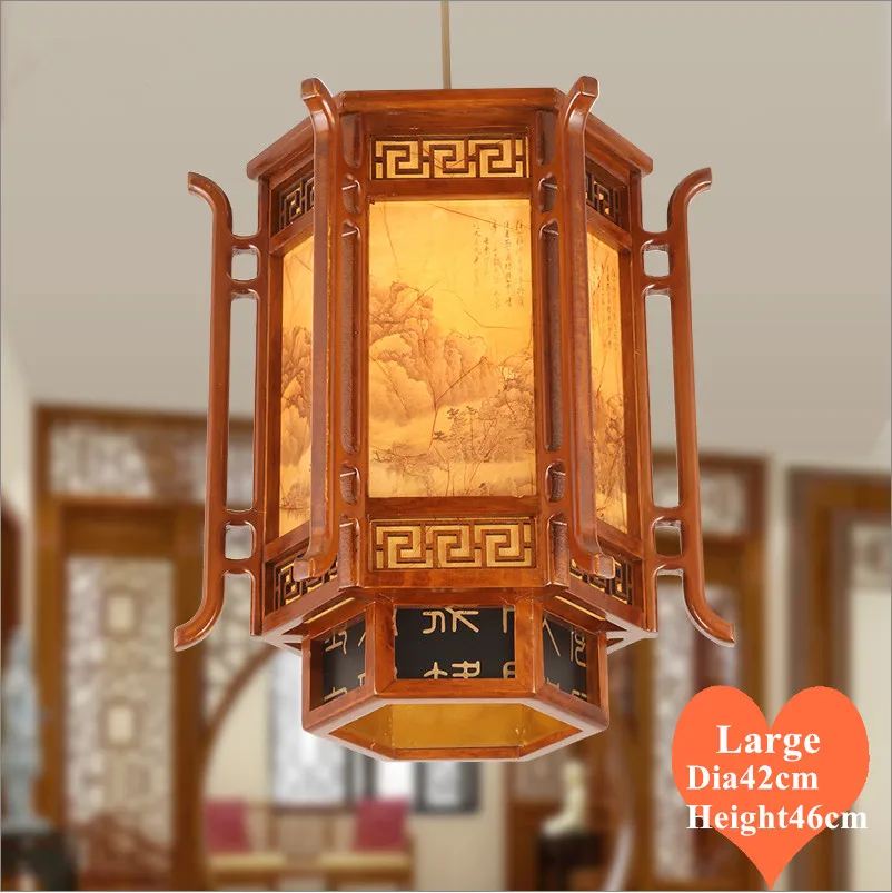 New Chinese style coffee carved wood art Pendant Lights retro landscape painting lamp for balcony&corridor&porch&stairs MYR007