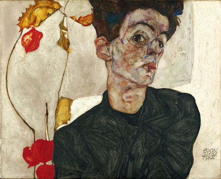 

nude canvas paintings portrait picture modern art masterpiece reproduction Autoportrait aux Alkekenges c1912 By Egon Schiele