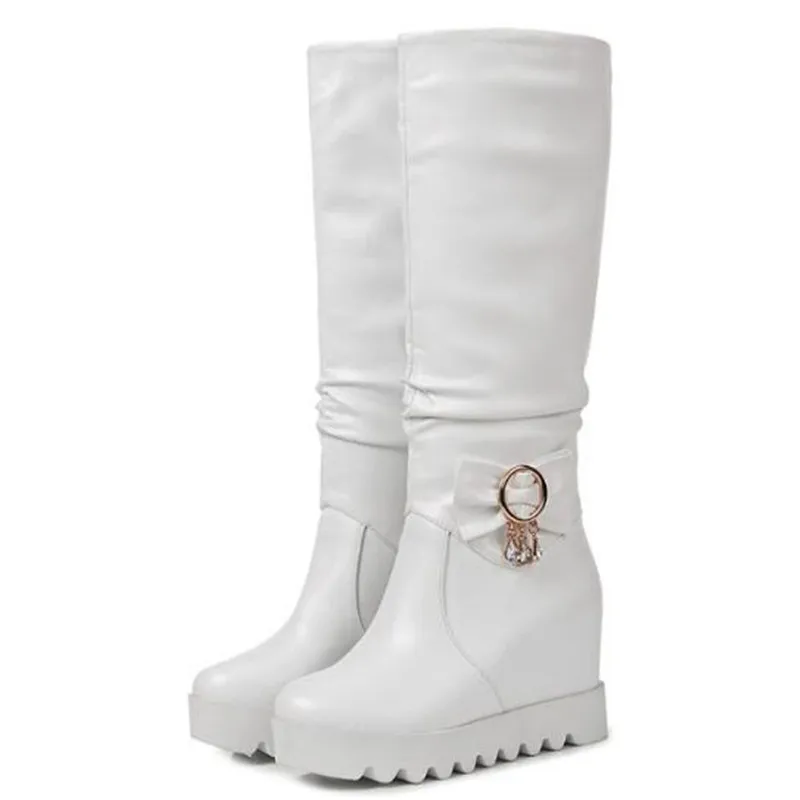 Women Boots Autumn and winter New style fashion Sweet Bow Rhinestone High Boots Internal increase Keep warm Chivalry boots 34-43