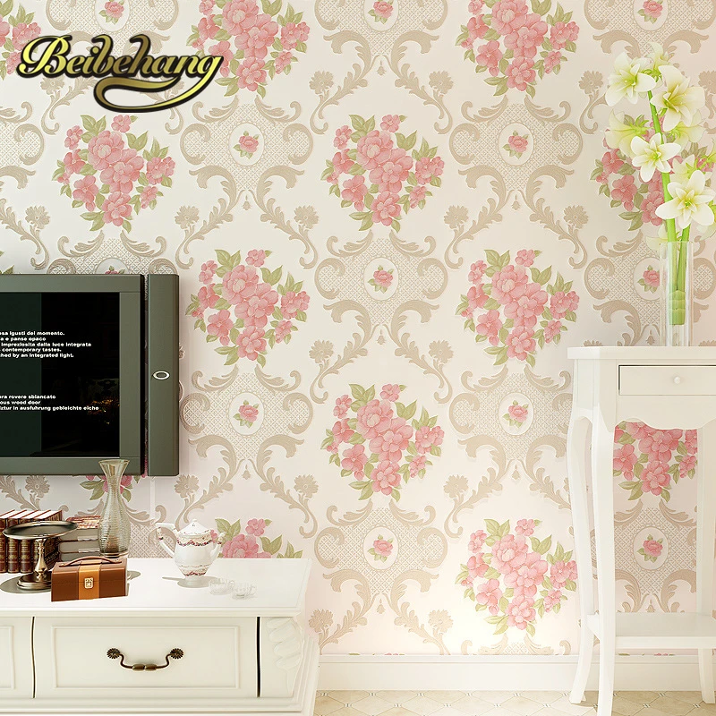 beibehang Fine pressure Continental garden 3d three - dimensional non - woven wallpaper warm bedroom living room full shop