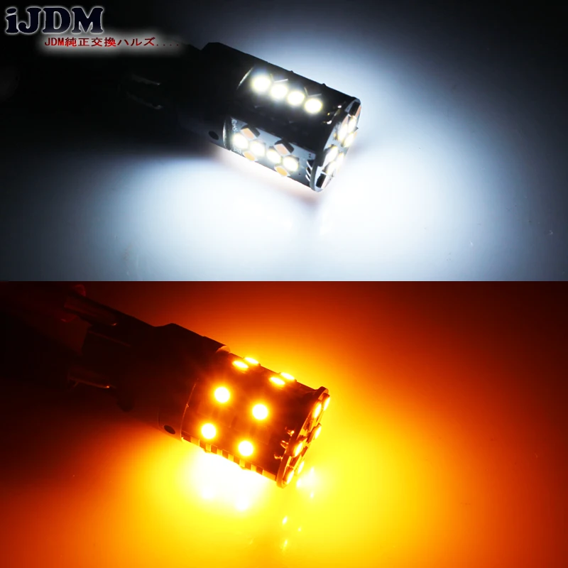 No Hyper Flash Amber/White Dual Color 7443 LED Turn Signal Light Bulbs  White T10 LED Parking Clearance Lights For Ford Mustang
