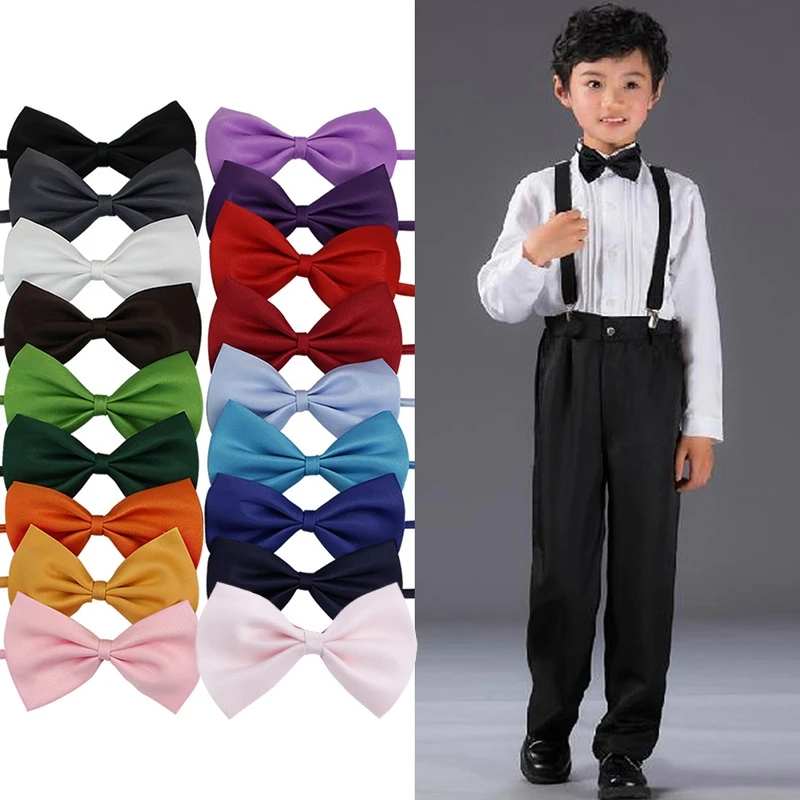 

KLV Lot Children Girls Boys Toddlers Bowtie Pre Tied Wedding Bow Tie Plain Necktie 2018 New