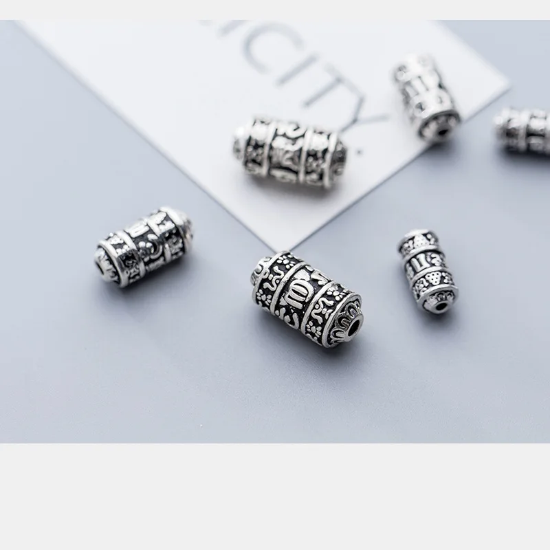 1pc/Lot 925 Sterling Silver Buddha Mantras Sylinder Beads 11/16/17/20mm Handmade Silver Fine Spacer Beads DIY Jewelry Findings