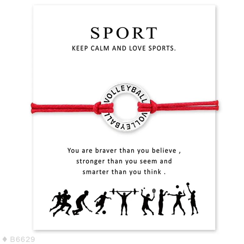 Field Ice Hockey Charm Card Bracelets Volleyball Baseball Softball Basketball Soccer Tennis Sports Jewelry Women Boy Men Gift