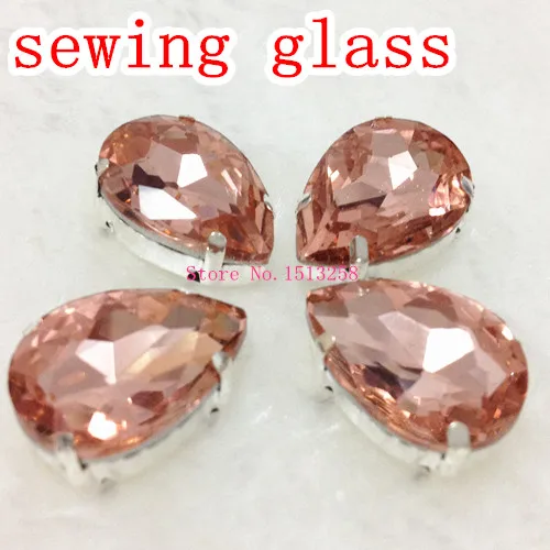 LIght  Peach Color Sew On Crystal Teardrop Fancy Stone With Metal Claw Setting 10x14mm,13x18mm,18x25mm,20x30mm