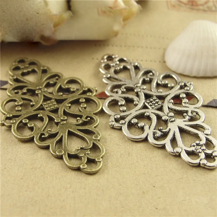 10pcs 25x42mm Antique Bronze Flower Motif Charm Pendant for Diy Necklace Jewelry Making Findings  Handmade Craft