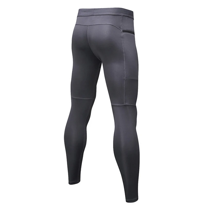 Quick Dry Solid Running Tights With Zipper Pocket High Elastic Mens Fitness Gym Sport Trousers Wicking Leggings Pants Sportswear