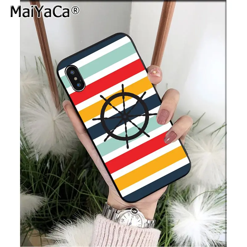 MaiYaCa Stripes Anchor Boat Ship Wheel Silicone TPU Soft black Phone Case for iPhone 5 5Sx 6 7 7plus 8 8Plus X XS MAX XR