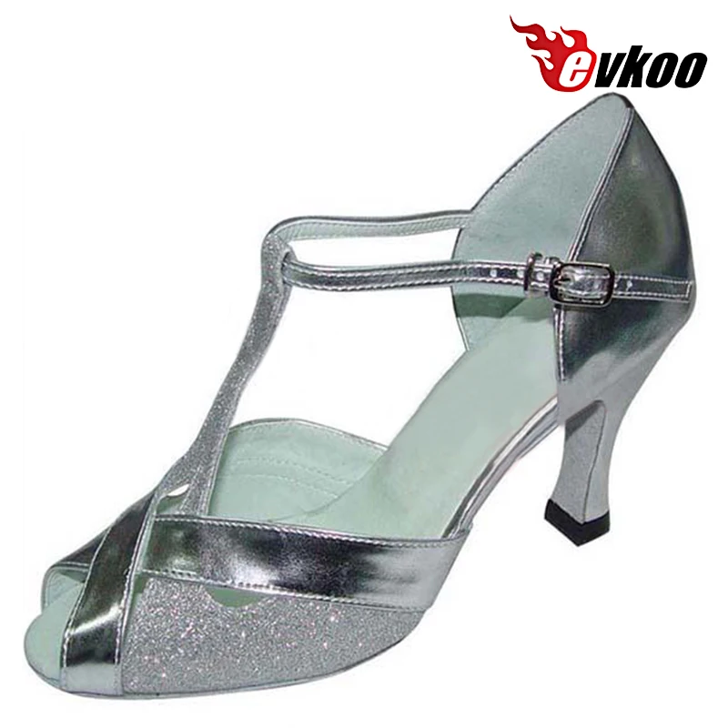 Evkoodance Satin Or Pu Shiny Material Dancing Shoes For Women 7cm Heel Latin Tan Sliver Color Shoes DIY Evkoo-079 Dance Shoes