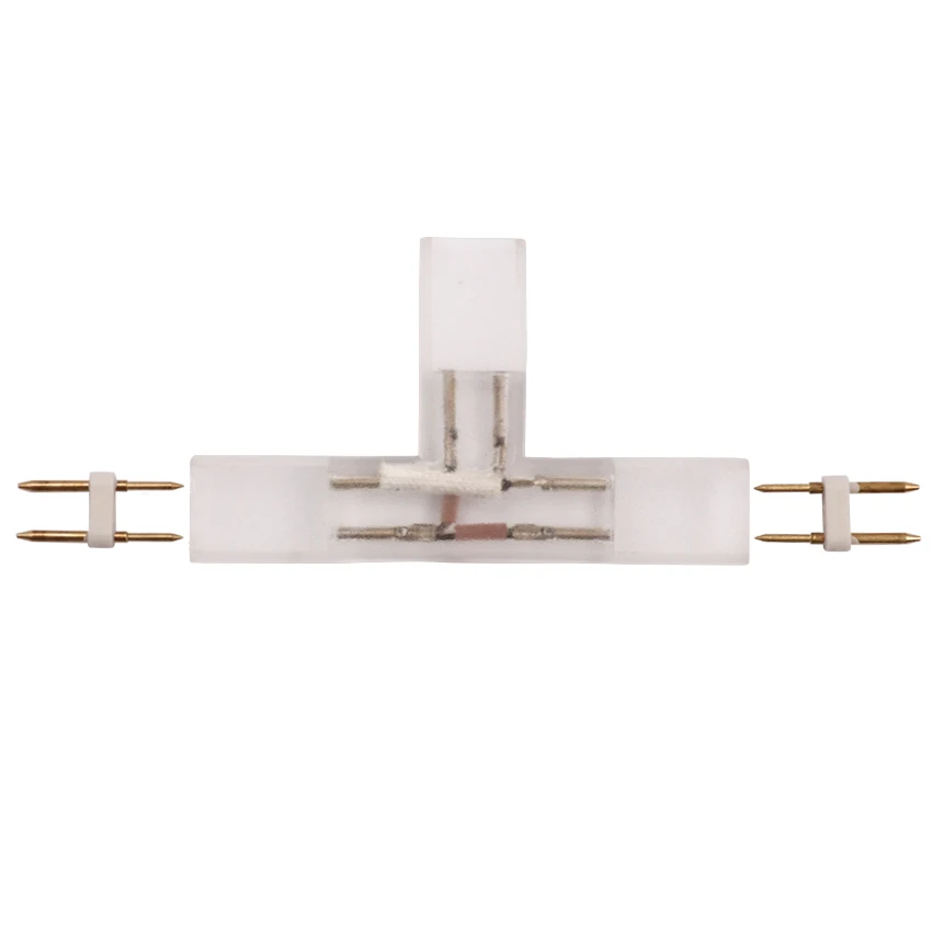 Conector de esquina en forma de T y L de 2 pines, enchufe medio con aguja de cobre para tira LED de 110V y 220V, 5050, 3014, 2835, color único