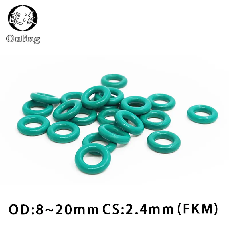 10PCS/lot Rubber Ring Green FKM O ring Seal 2.4mm Thickness OD8/9/10/11/12/13/14/15/16/17/18/19/20mm O-Rings Oil Gasket Washer