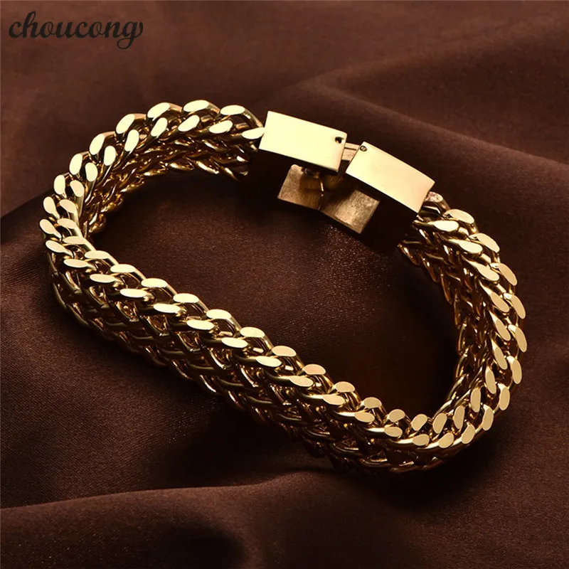 choucong Male Hiphop 316L Stainless Steel bracelet Length 20/22cm Gold color popcorn chain bracelets for men Rock Jewerly