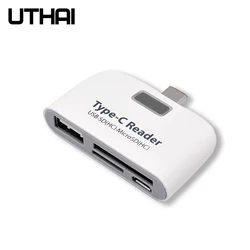 UTHAI J08 Type-C USB3.1 Multi-Function Card Reader LED SD/TF USB2.0 Compatible Android Phone OTG Adapter for Mouse Control