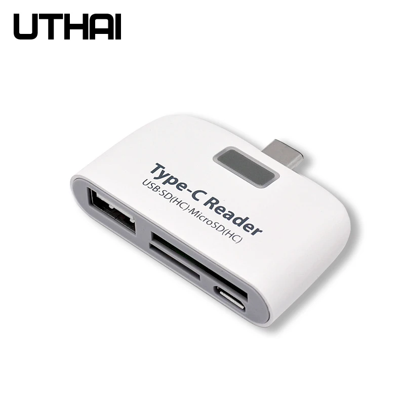 UTHAI J08 Type-C USB3.1 Multi Card Reader For SD TF USB2.0 Cardreaders of Android Phones LED Lights USB OTG Adapter For Mouse