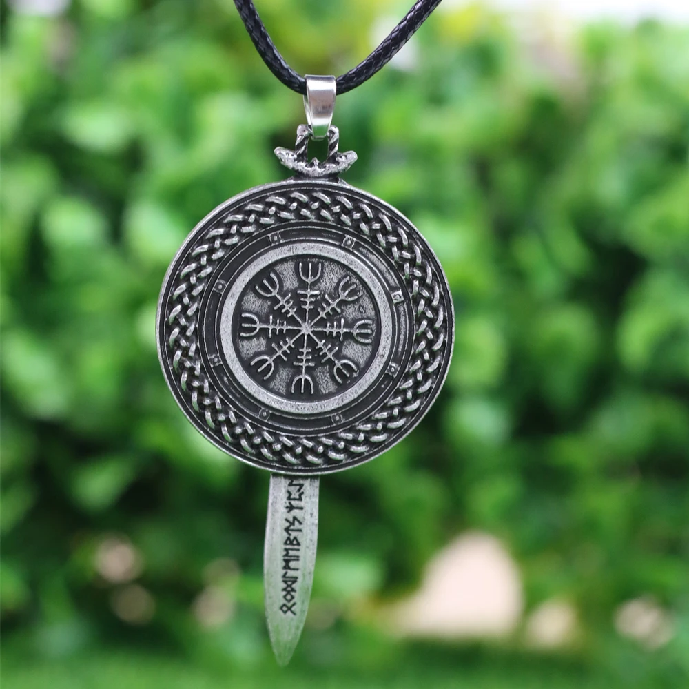 LANGHONG nordyccy wikingowie naszyjnik Vegvisir RUNE i miecz wisiorek amulet naszyjnik oryginalna biżuteria talizman