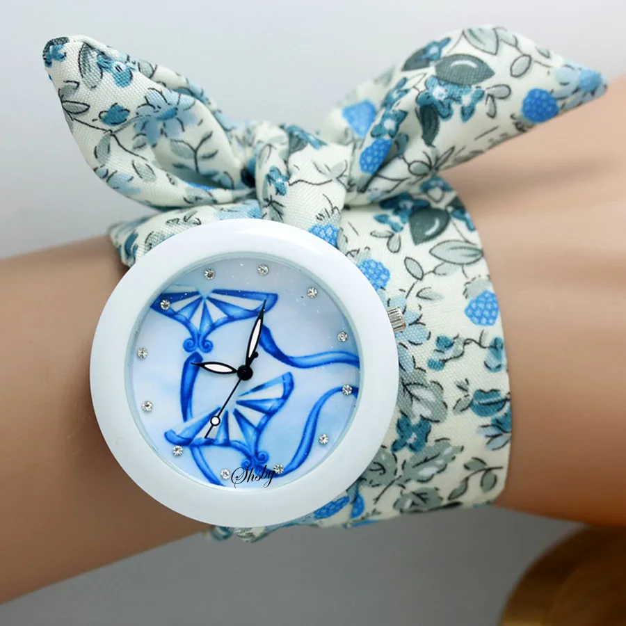 shsby new floral chiffon sweet girls watch Sweet chiffon fabric women dress watches fashion Ladies flower cloth wrist watch