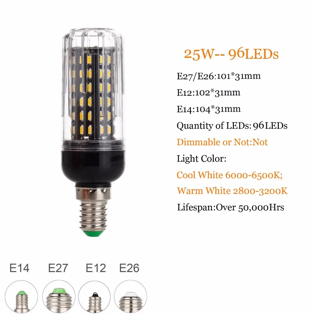 Ampoule LED épis de maïs, nouveau modèle 4014 SMD, E14, E12, 36 gible 72 gible 96 gible, AC 220V 110V, 12W 20W 25W 30W
