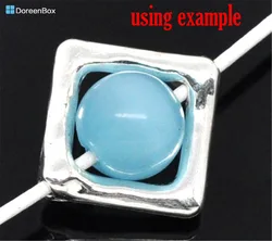 Doreen Box Lovely 50 Silver color Square Bead Frames 12x12mm Findings (B07789)