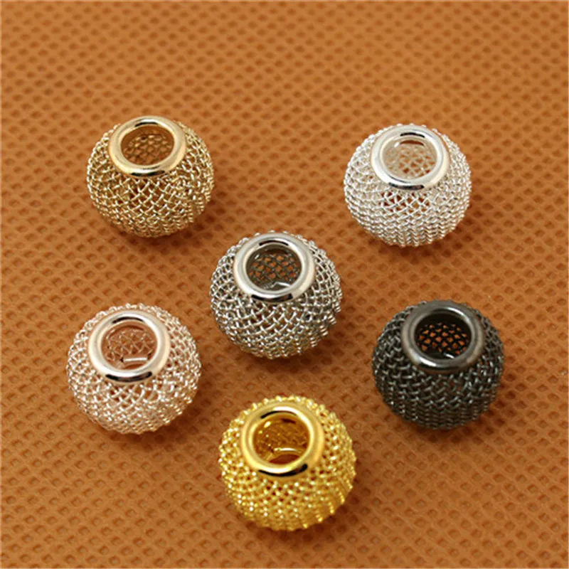 10x12mm 6pcs Big Hole Beads Mesh Net Beads Loose Spacer Metal Beads Fit Jewelry Making European Bracelet Charms DIY