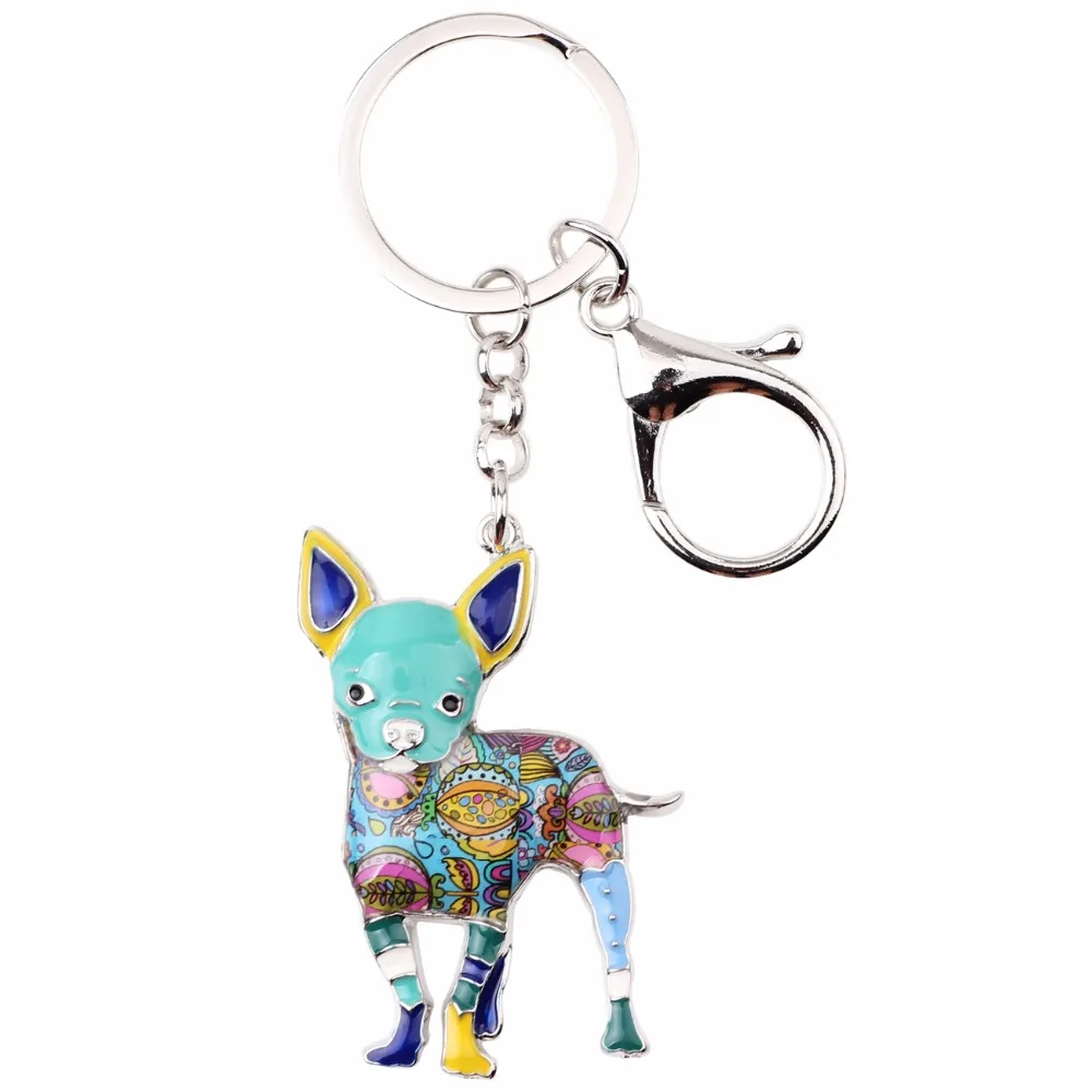 Bonsny Enamel Alloy Cute Chihuahuas Dog Key Chain Keychains Ring Gift For Women Girls Bag Car Pendant Fashion Animal Jewelry New