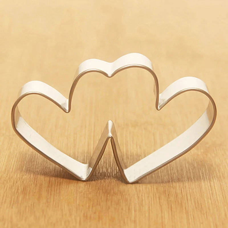 Sweet Love Theme Stainless Steel Cookie Cutter Candy Double Heart Metal Biscuit Maker Kitchen Baking Pastry Tool ZA5936