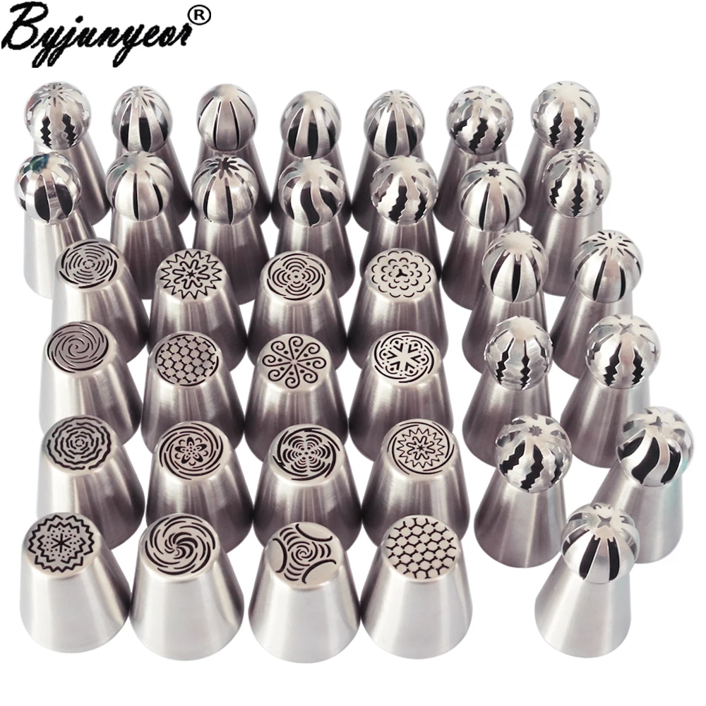 Byjunyeor 37 Pcs/Set Russian Icing Piping Nozzles Ball Stainless Steel Cake Decorating Cake Set CS103