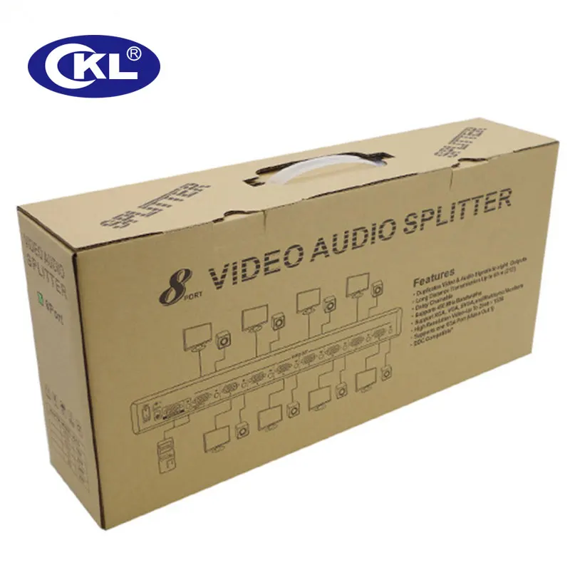 CKL-108S 8 Port VGA Splitter z dźwiękiem 1 w 8 out wideo powielacz dystrybutora wzmacniacz metalowa obudowa obsługuje 450 Mhz 2048*1536