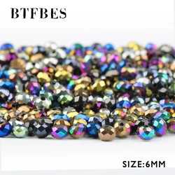 BTFBES 6mm Faceted Flat Round Austrian Crystals Loose Bead 50pcs Plating Glass Ball for Bracelets Jewelry Making DIY Accessories