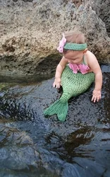 Baby Crochet Mermaid Animal Costume Set Newborn Photo Props Infant Knitted Cocoon with Flower Headbands size:0-1M or 3-4M