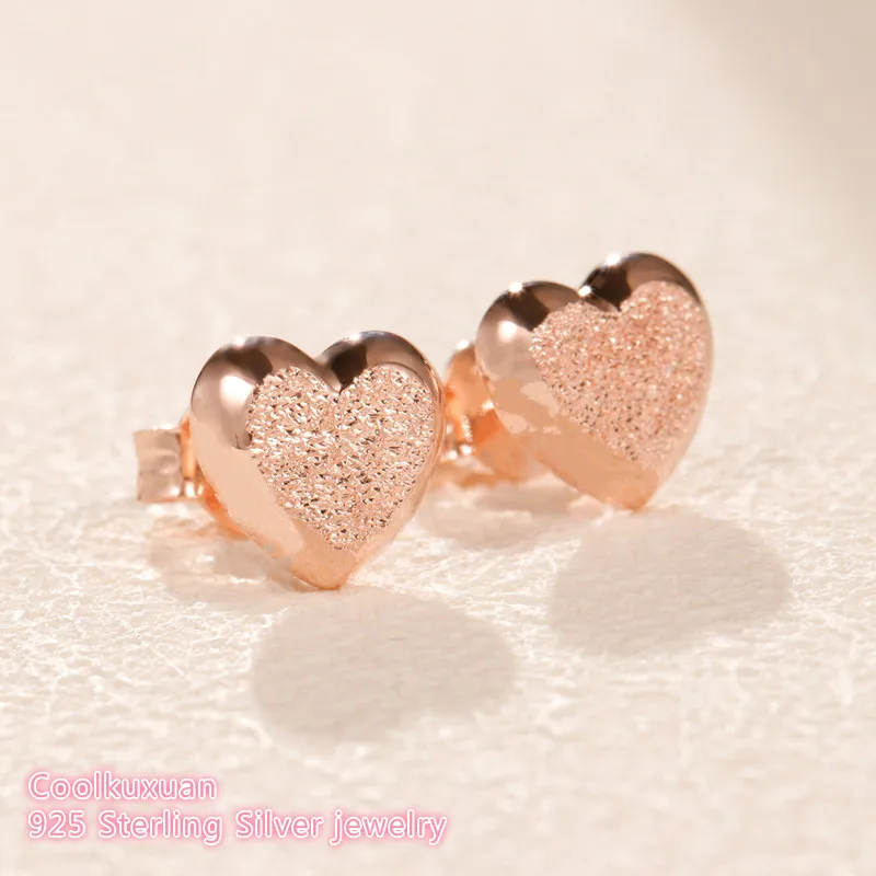 

Spring 100% 925 Sterling Silver Matte Brilliance Hearts Earrings, Rose gold Original European Style Brand woman Jewelry