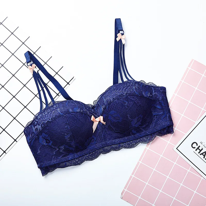 women bra New lace rimless bra Small chest half cup Butterfly-knotted underwear Comfortable and breathable lingerie femme