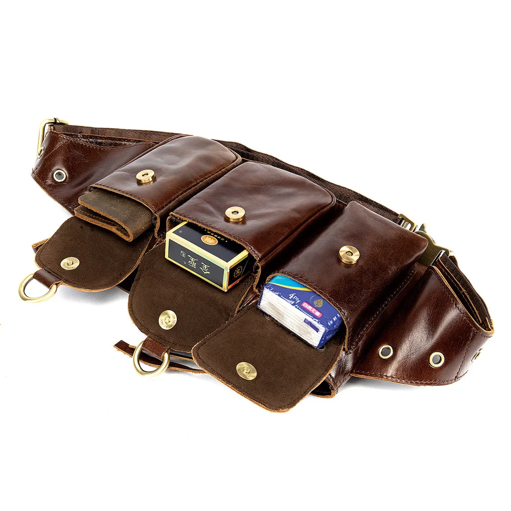 Waist Bag Men Genuine Leather Fanny Packs Fashion Belt Bum Bag Male Phone Pouch Chest Bag Mini Waist Back Pack Father\'s Day Gift