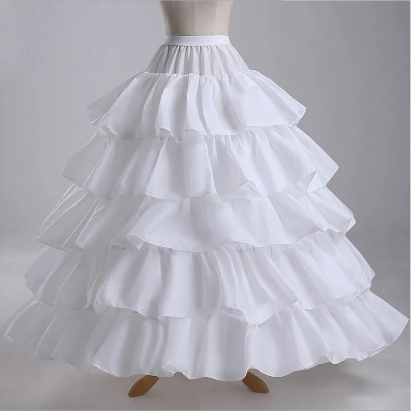 Frauen Ballkleid Petticoats 4 Hoops 5 Schichten Weiß Rüschen Satin Hochzeit Petticoat Krinoline Unterrock Hochzeit Zubehör