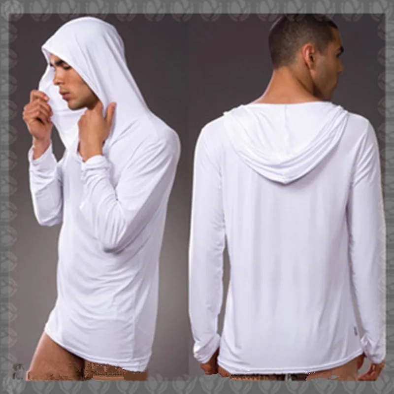 Sexy Men\'s Hoodies Sweater Men Sleepwear Underwear Ice Silk Home Wear Soft And Elastic Pajama Sets Night Bath Tops + Pants