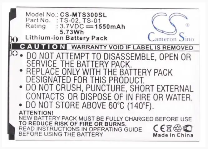 Cameron Sino 1550mAh battery for SEALS IP68 Water Proof IP68 Water&Dush Proof TS3 T-S3 WP-TS3 TS-01 TS-02