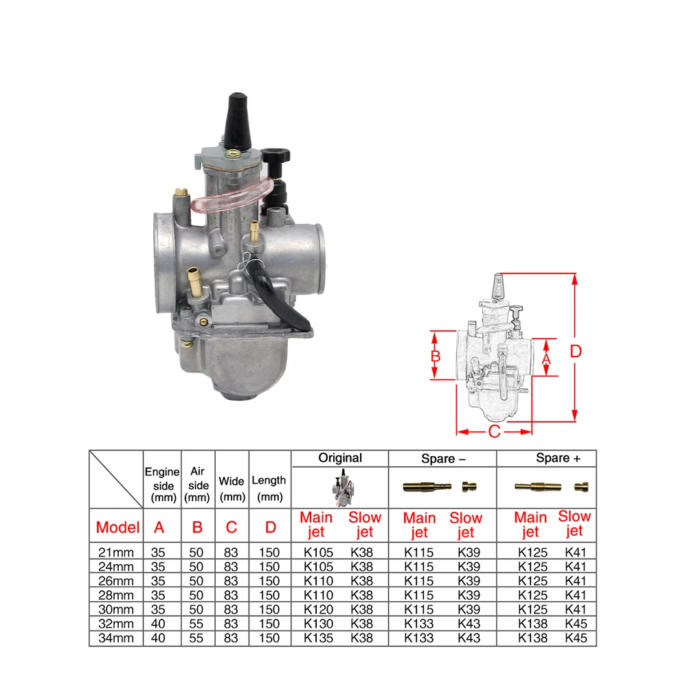 ZSDTRP Universal Motorcycle 2T/4T ZSDTRP PWK Carburetor 24 26 28 30 32 34 mm With Power Jet Fit Race Scooter ATV UTV