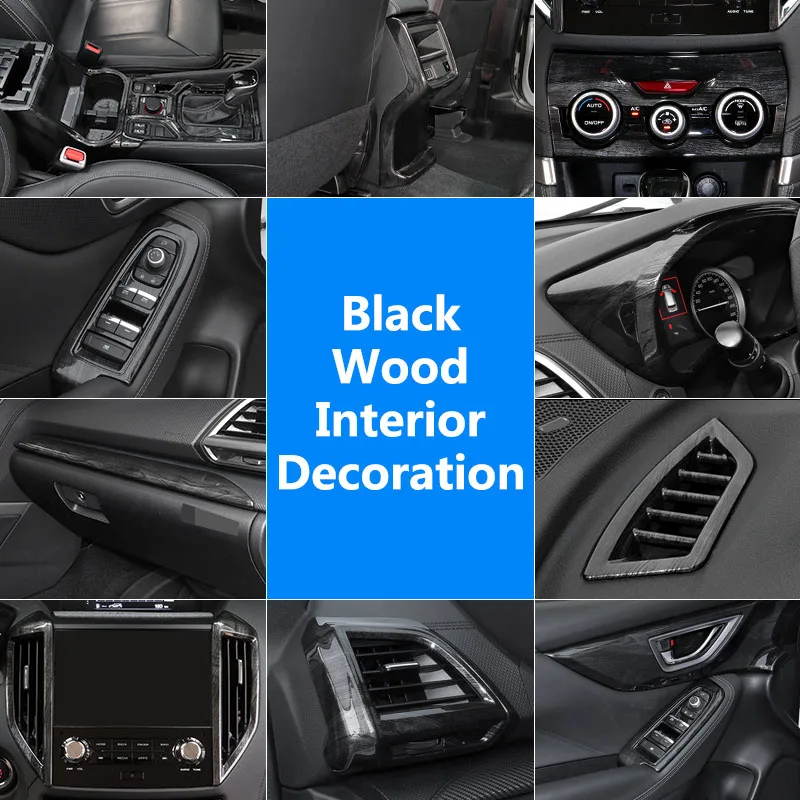 

QHCP Air Vent Trims AC Panel Window Lift Button Frame Gear Panels Rear Air Outlet ABS Black Wood Grain For Subaru Forester 2019