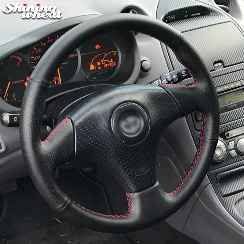 Shining wheat Black Leather Car Steering Wheel Cover for Toyota RAV4 1998-2003 Celica 1998-2005 Corolla (US) 2003-2008