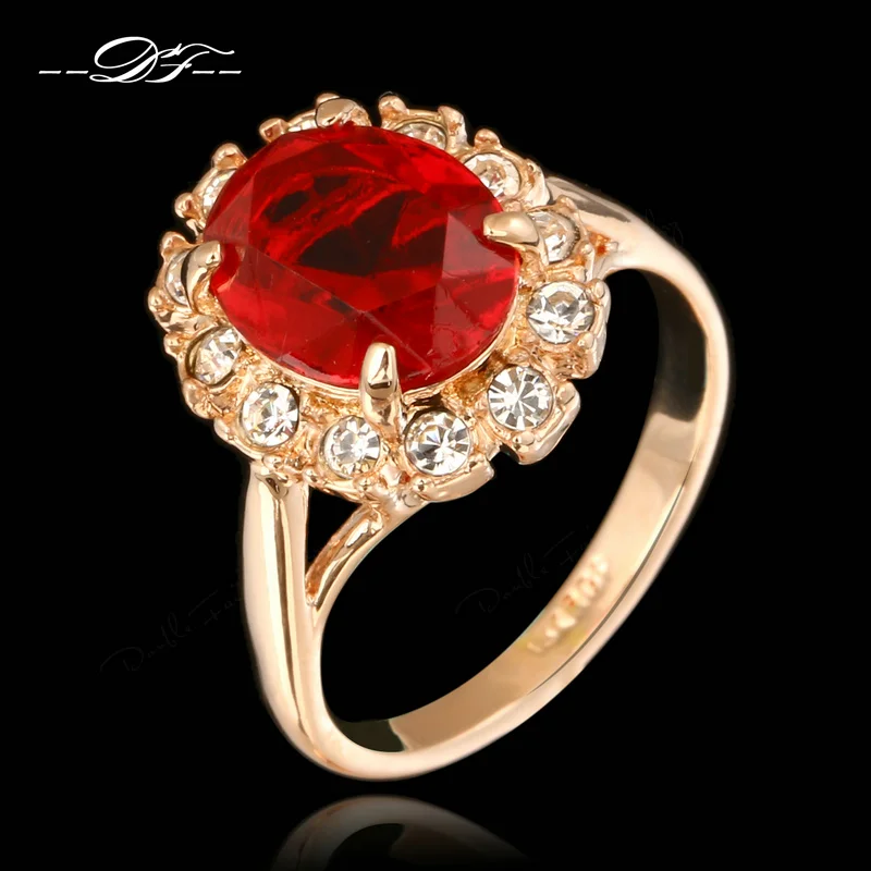 Big Red Rhinestone Engagement Rings Rose Gold Color Austrian Crystal Fashion Jewelry For Women anel aneis HotSale DFR190