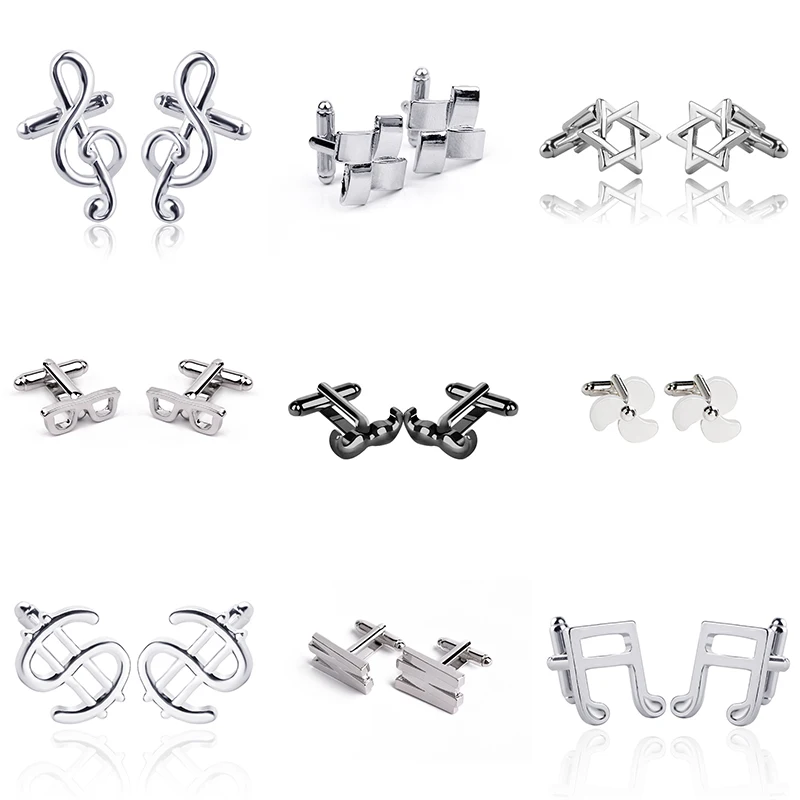 Luxury Men Cufflinks High Quality Music Note Black Beard Glasses Hexagonal Star Square Men\'s Shirts Suits Cuff Links Gift