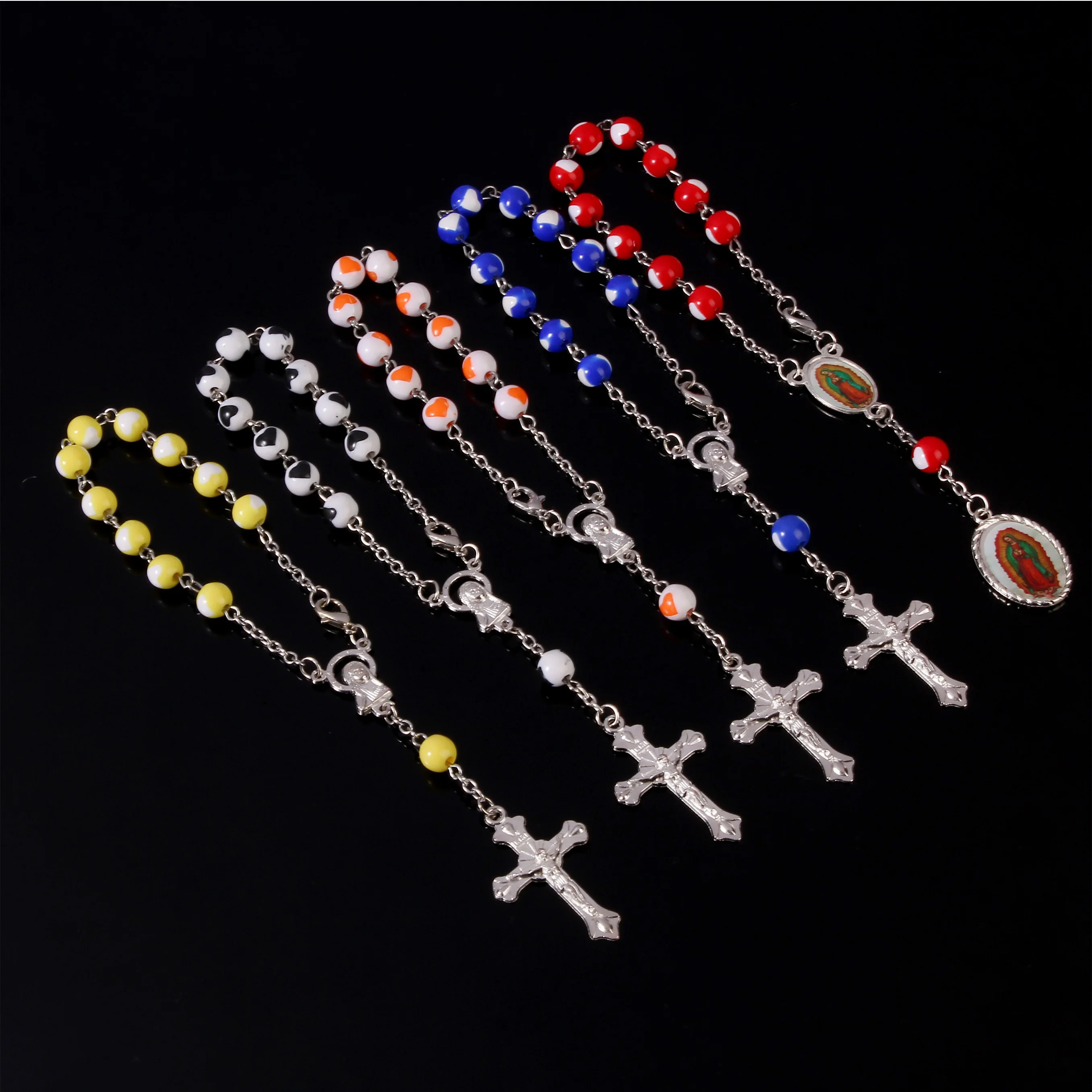 2018 new listing 8mm religious love beads rosary cross bracelet Catholic rosary children baptism bracelet handmade beaded bracel