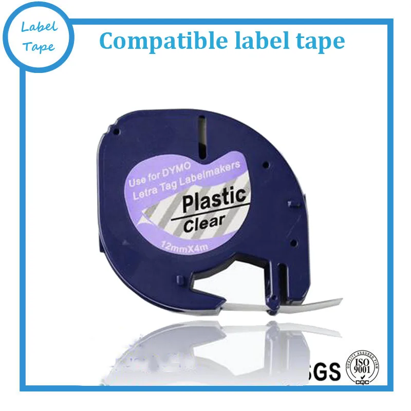 5pcs/lot Compatible DYMO LetraTAG plastic tape 12267 black on Clear with blister card packaging