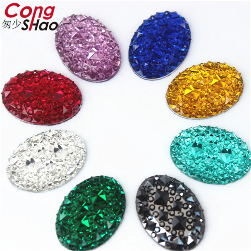 Cong Shao 100pcs 13*18mm Oval Shape Resin Rhinestone stones Crystal Flat Back Beads For Clothes Decoration Craft DIY CS600